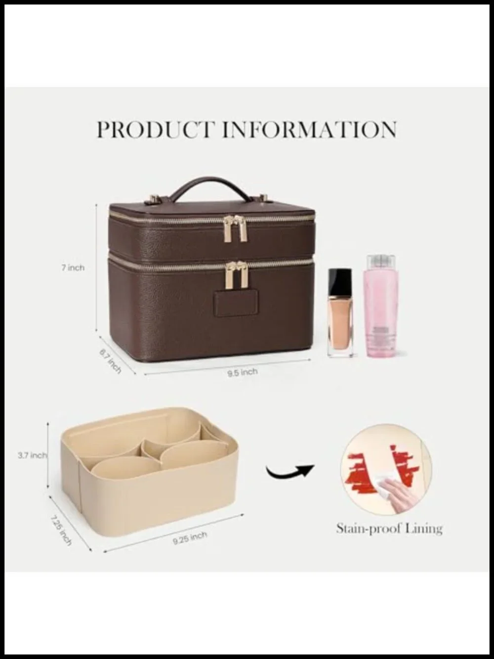 Large Makeup Bag Duo Vanity Case for Women Leather Travel Toiletry Bag Double